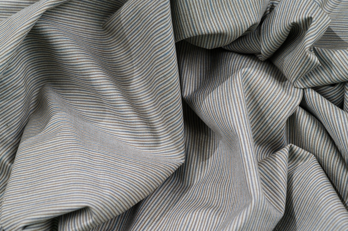 Vintage Silk & Cotton Suiting - 3m - 230g - Luxury Light Blue/Beige Stripe