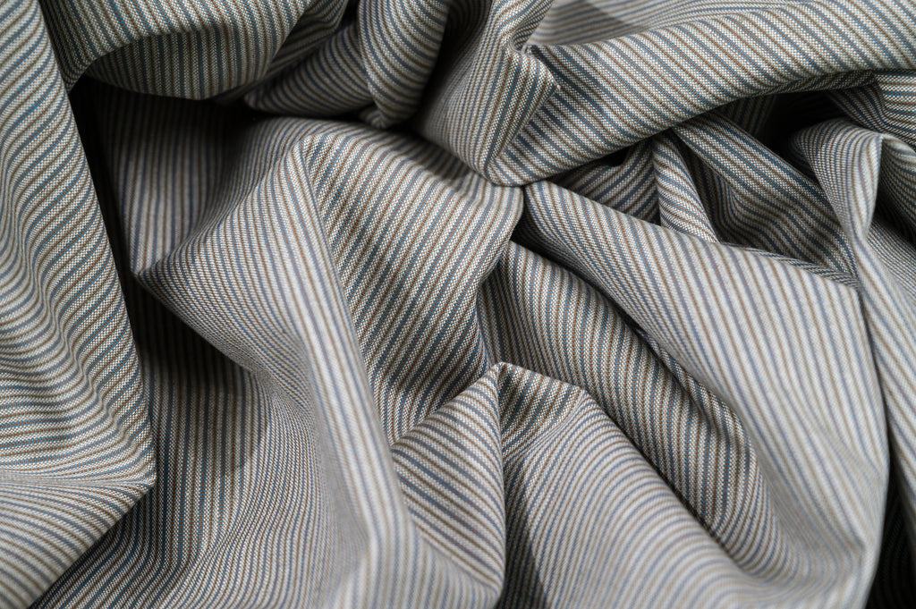 Vintage Silk & Cotton Suiting - 3m - 230g - Luxury Light Blue/Beige Stripe