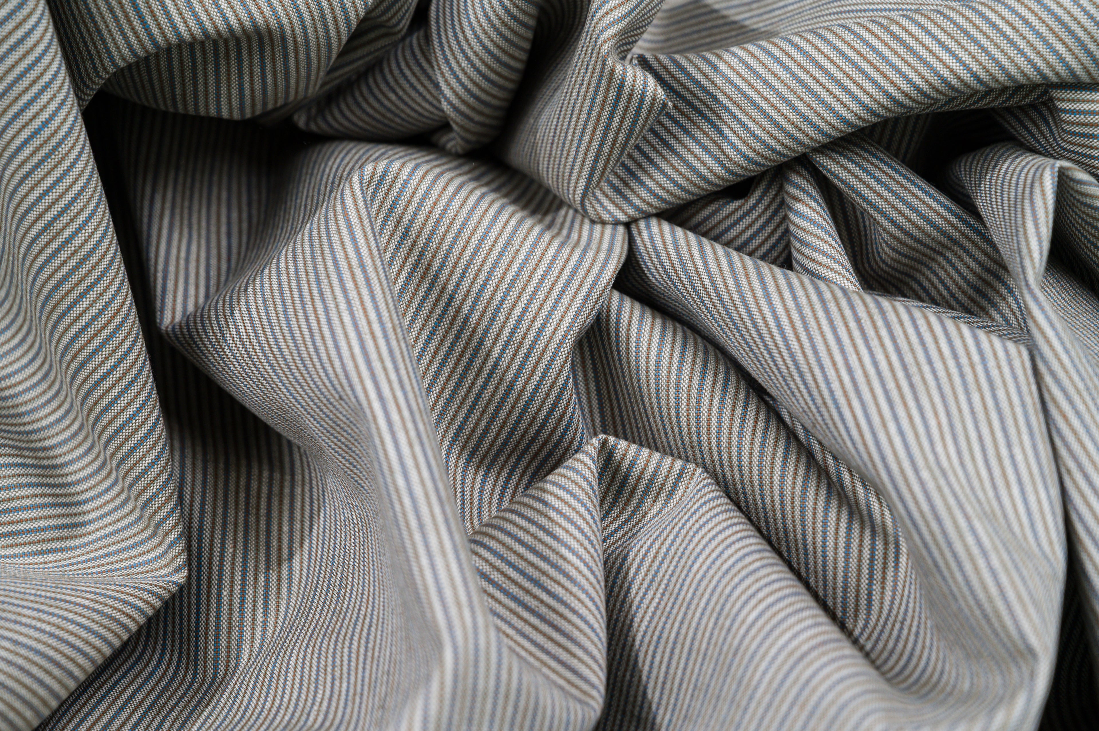 Vintage Silk & Cotton Suiting - 3m - 230g - Luxury Light Blue/Beige Stripe