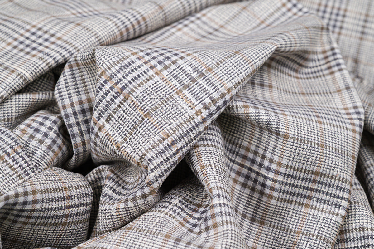 Vintage 100% Wool Jacketing - 1.8m - 250g - Glen Plaid Prince of Wales with Gold
