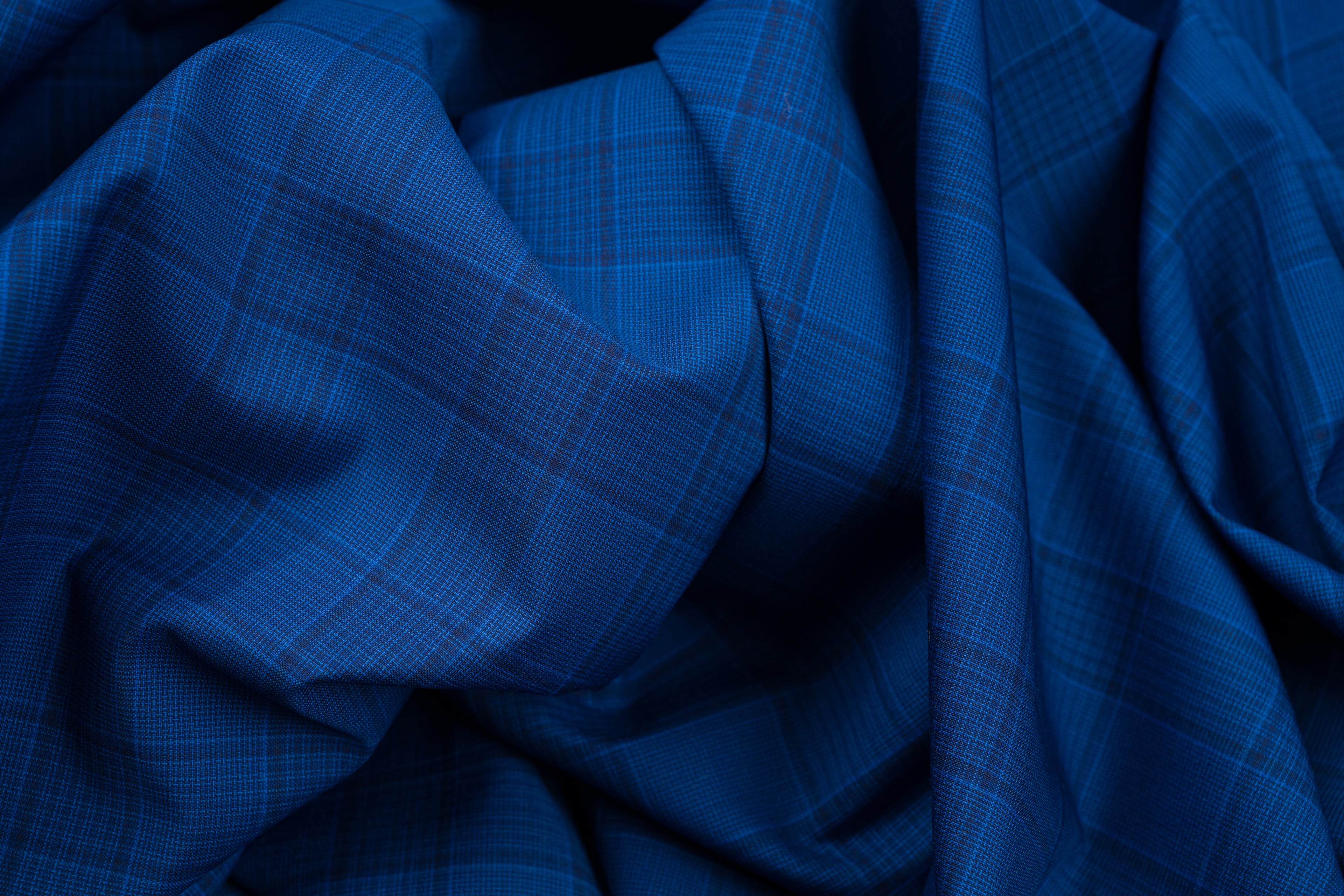 Vintage Summer Jacket Fabric Blue on Blue Check 100% Wool 2.6m 220gr
