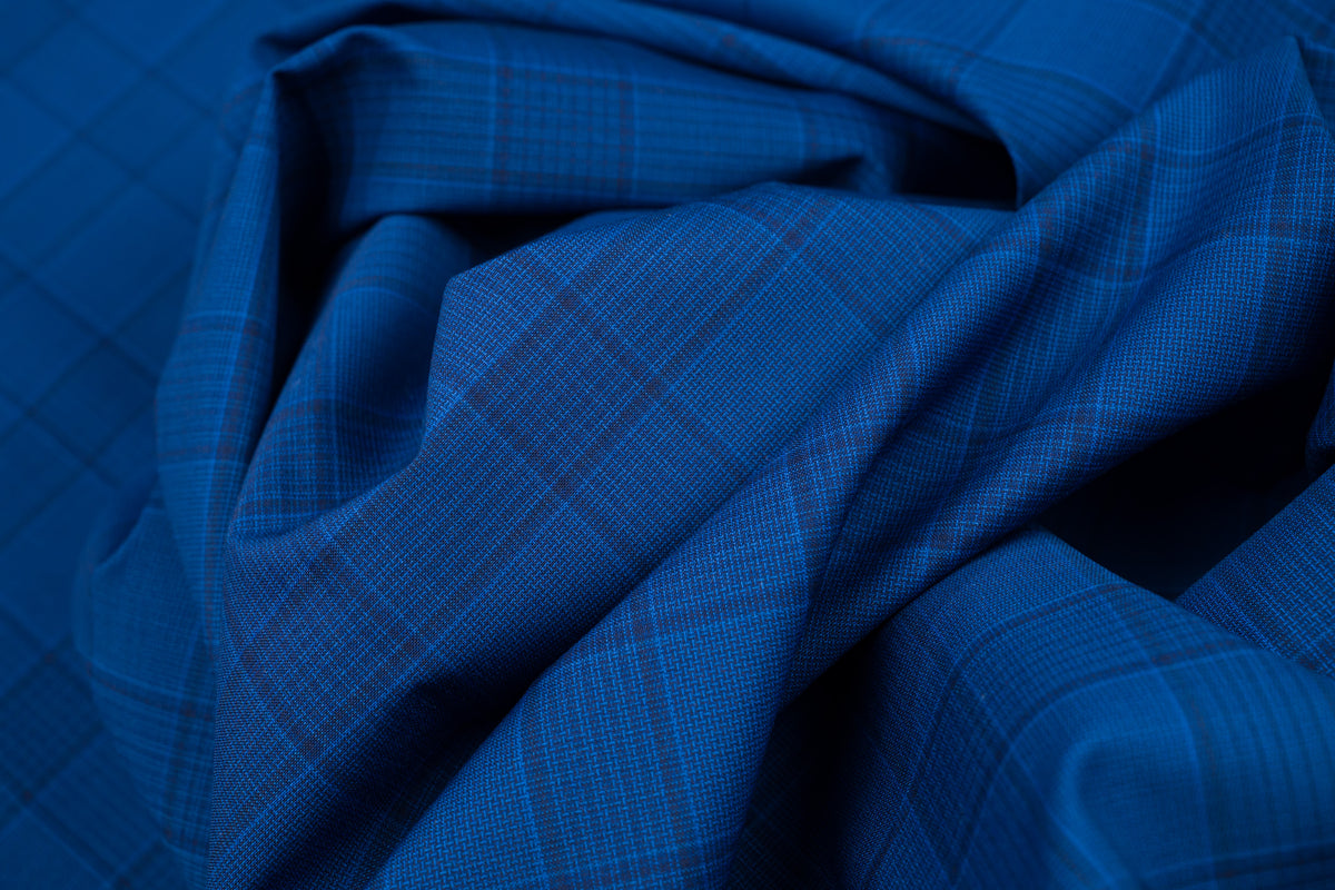 Vintage Summer Jacket Fabric Blue on Blue Check 100% Wool 2.6m 220gr