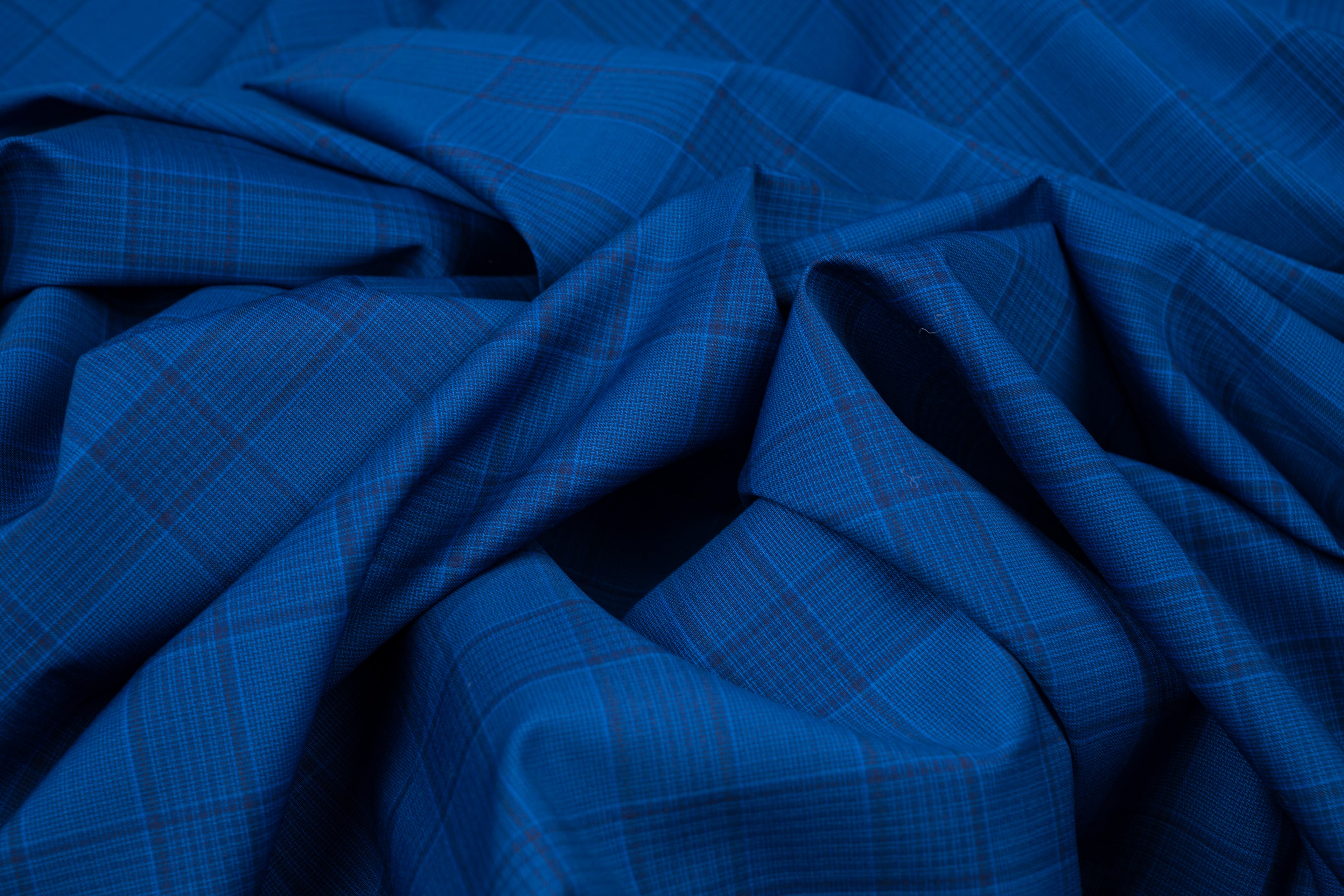Vintage Summer Jacket Fabric Blue on Blue Check 100% Wool 2.6m 220gr