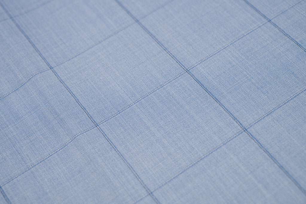 Vintage Wool Silk Summer Jacket Fabric Sky Blue Blue Check 2.4m 220gr