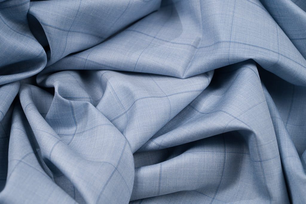 Vintage Wool Silk Summer Jacket Fabric Sky Blue Blue Check 2.4m 220gr