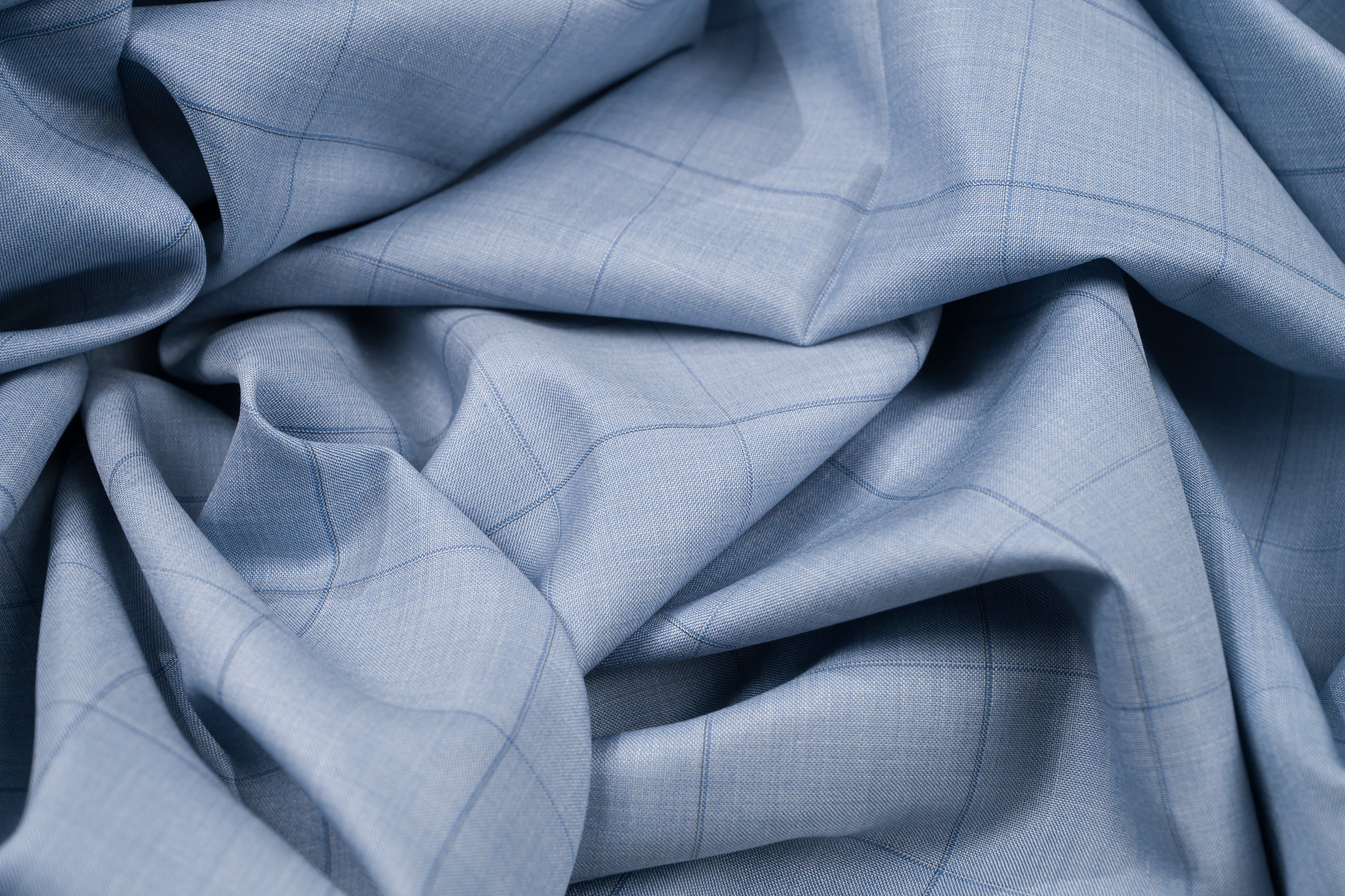 Vintage Wool Silk Summer Jacket Fabric Sky Blue Blue Check 2.4m 220gr