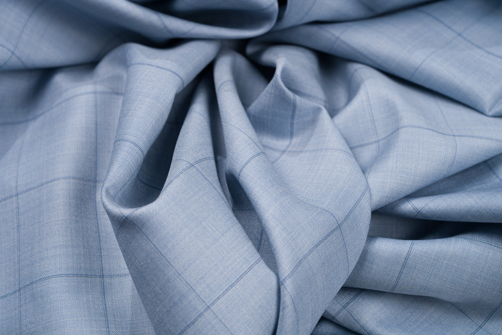 Vintage Wool Silk Summer Jacket Fabric Sky Blue Blue Check 2.4m 220gr