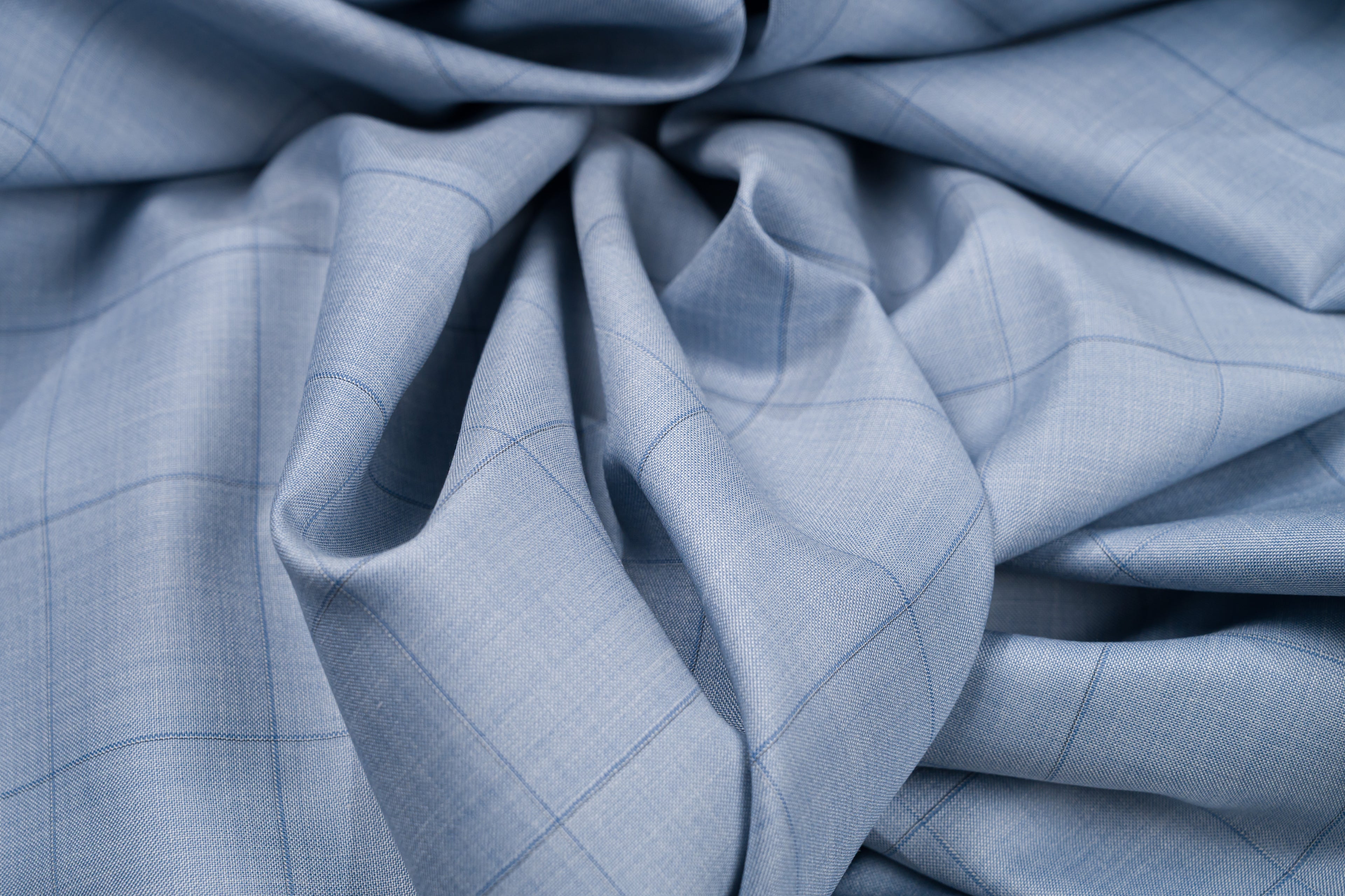 Vintage Wool Silk Summer Jacket Fabric Sky Blue Blue Check 2.4m 220gr