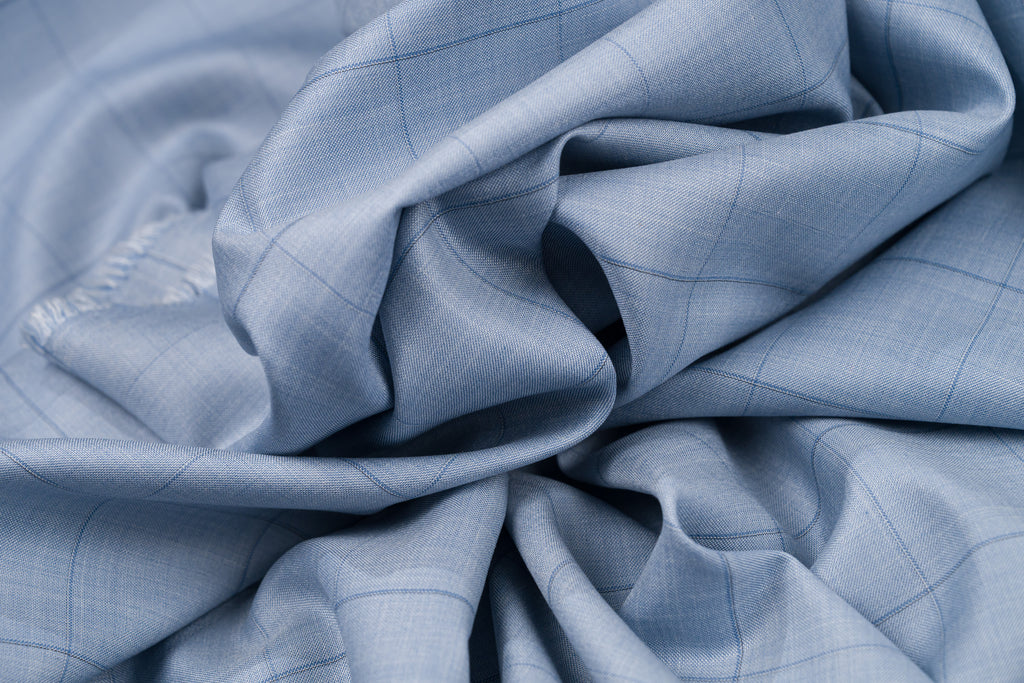 Vintage Wool Silk Summer Jacket Fabric Sky Blue Blue Check 2.4m 220gr