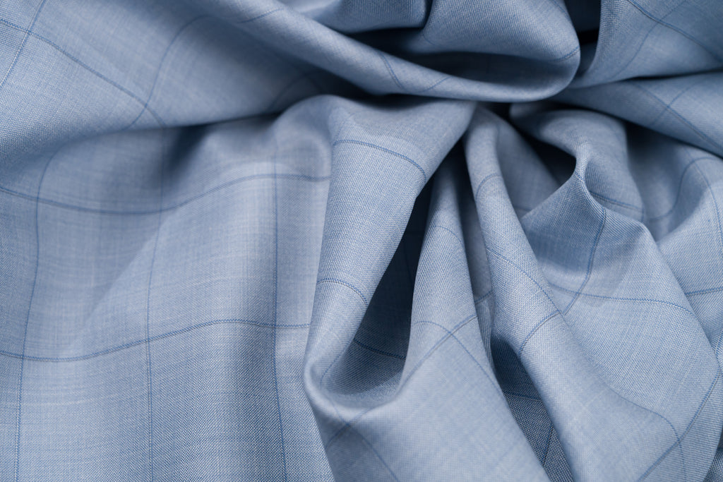 Vintage Wool Silk Summer Jacket Fabric Sky Blue Blue Check 2.4m 220gr