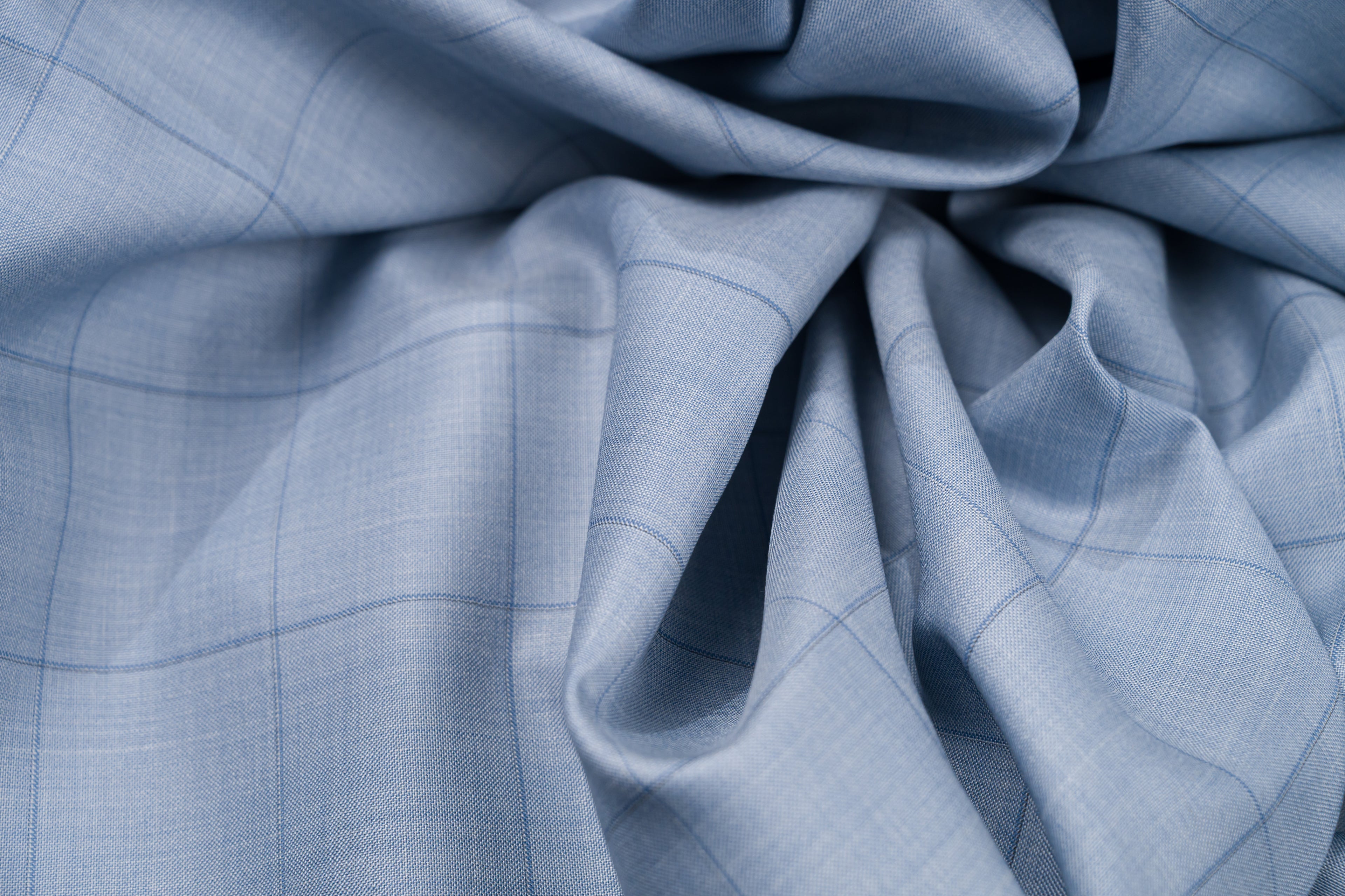 Vintage Wool Silk Summer Jacket Fabric Sky Blue Blue Check 2.4m 220gr