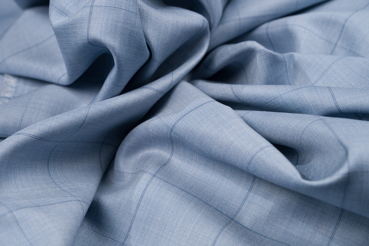 Vintage Wool Silk Summer Jacket Fabric Sky Blue Blue Check 2.4m 220gr