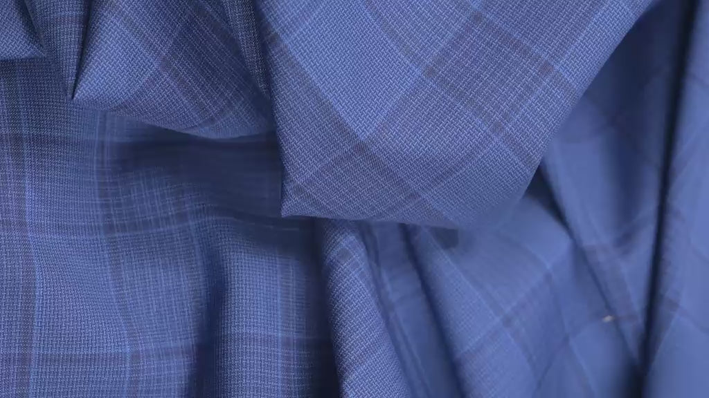 Vintage Summer Jacket Fabric Blue on Blue Check 100% Wool 2.6m 220gr