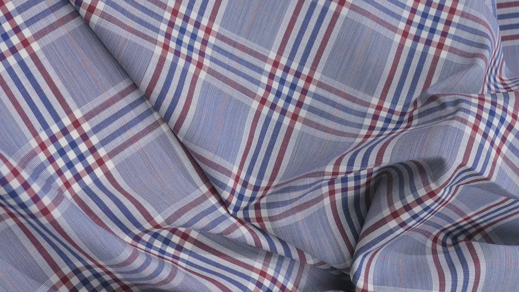 Vintage Summer Jacketing - 100% Wool - 220g - Blue, Red & White Madras Check