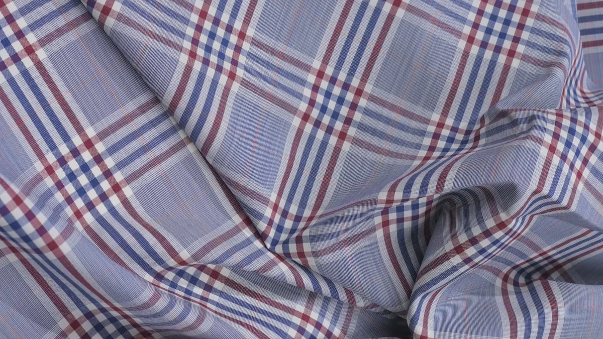 Vintage Summer Jacketing - 100% Wool - 220g - Blue, Red & White Madras Check