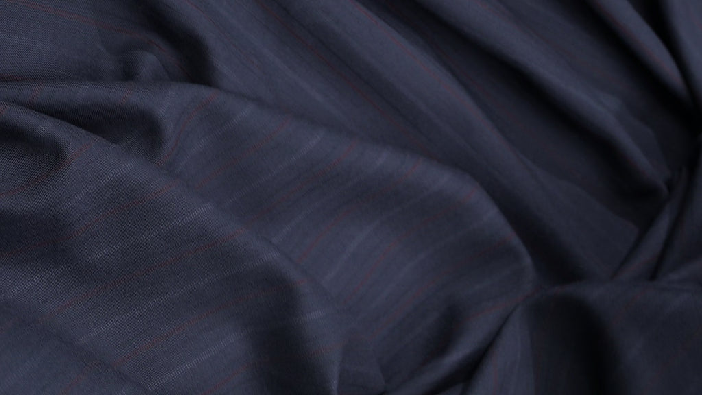 Vintage Navy Pinstripe Wool - 100% Virgin Wool - 265g - Alternate Red & Blue